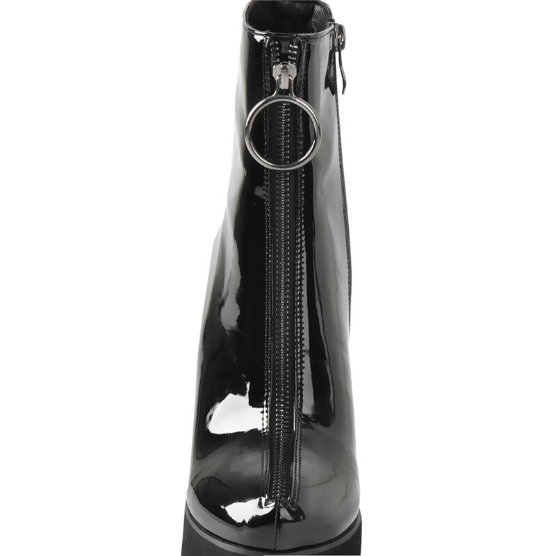 Plattform Patent Leder Stiefeletten Dicken High Heel Zipper Für Frauen Plus Größe us5 ~ us15 Für Damen Schwarz Booties – Bild 4