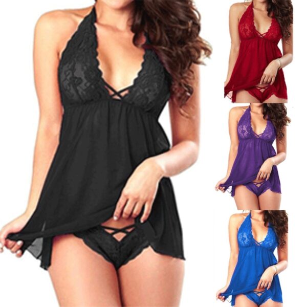 Plus Größe 2XL Sexy Spitze Halter Dessous Unterwäsche frauen Spitze V-ausschnitt Dessous Sexy Hot Erotische Babydoll Schlaf Kleid