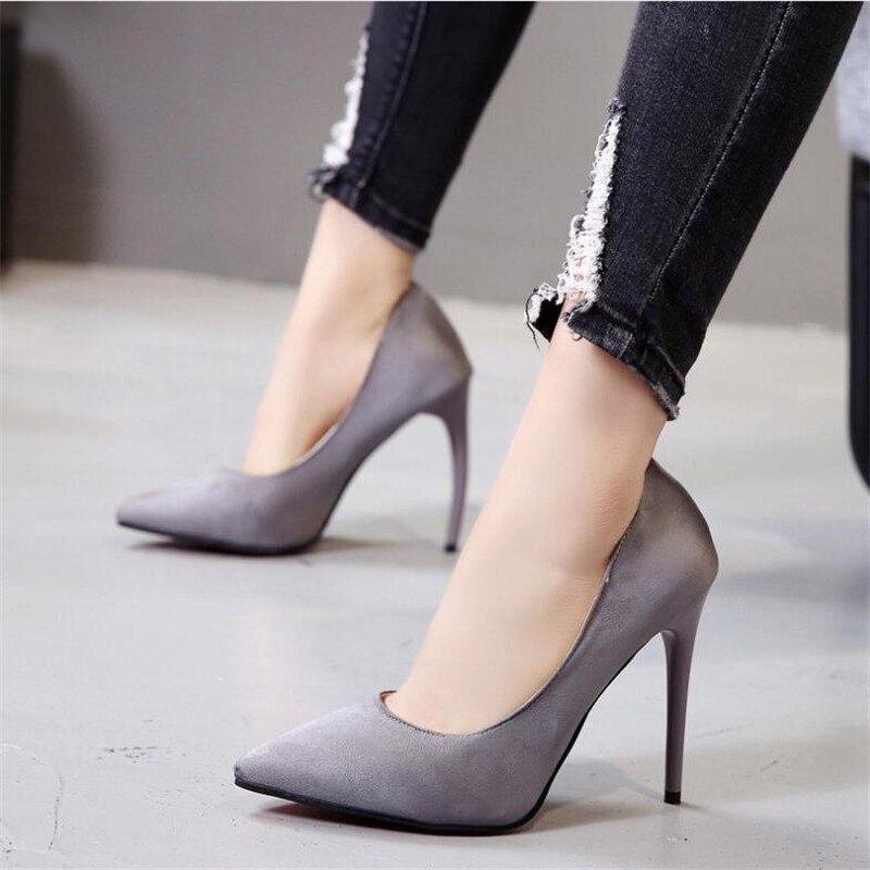 Plus Größe 44 Pumpen Frauen Schuhe Rot Flock Slip-Auf Flach Hochzeit Party Spitz High Heels Pumpe Chaussures femme 2019 – Bild 4