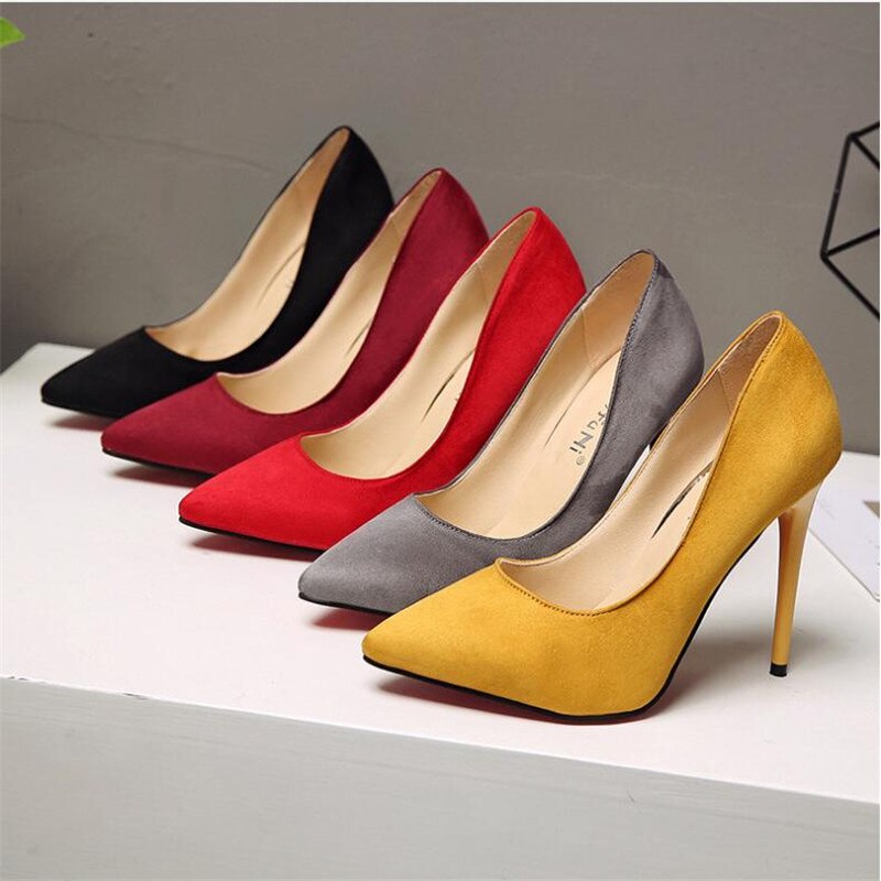 Plus Größe 44 Pumpen Frauen Schuhe Rot Flock Slip-Auf Flach Hochzeit Party Spitz High Heels Pumpe Chaussures femme 2019 – Bild 6