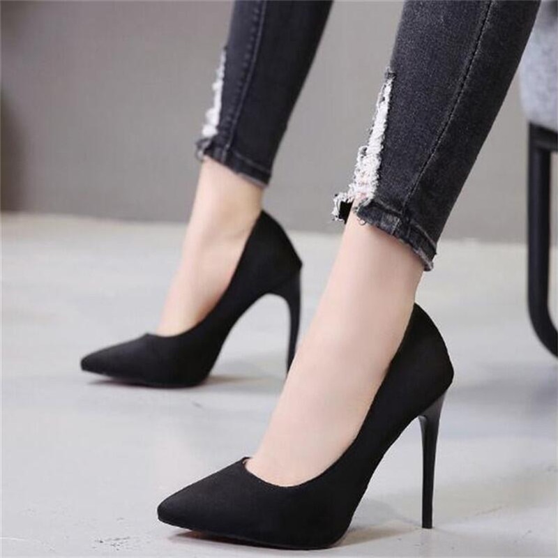Plus Größe 44 Pumpen Frauen Schuhe Rot Flock Slip-Auf Flach Hochzeit Party Spitz High Heels Pumpe Chaussures femme 2019
