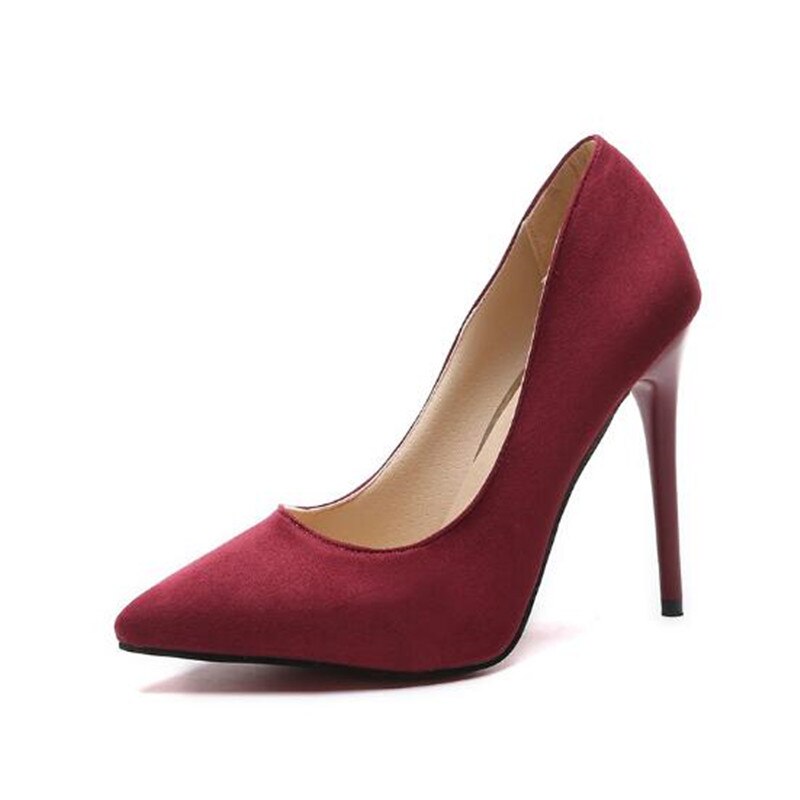 Plus Größe 44 Pumpen Frauen Schuhe Rot Flock Slip-Auf Flach Hochzeit Party Spitz High Heels Pumpe Chaussures femme 2019 – Bild 2