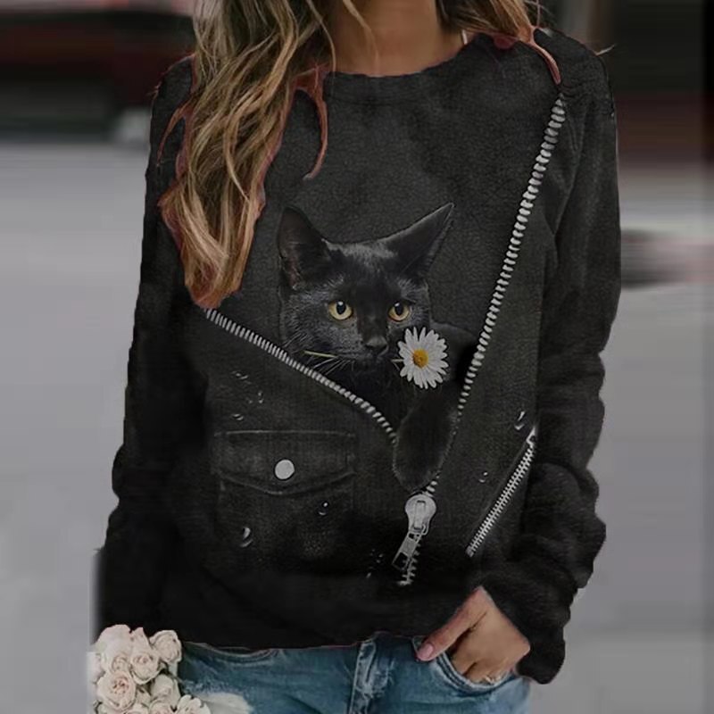 Plus Größe 5XL Damen 3D Cartoon Katze Print T Shirt Frauen O-ansatz Lange Hülse Lose T Shirts Neue Frühjahr Casual übergroßen Tops 2021 – Bild 3