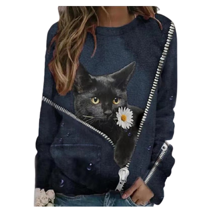 Plus Größe 5XL Damen 3D Cartoon Katze Print T Shirt Frauen O-ansatz Lange Hülse Lose T Shirts Neue Frühjahr Casual übergroßen Tops 2021 – Bild 4