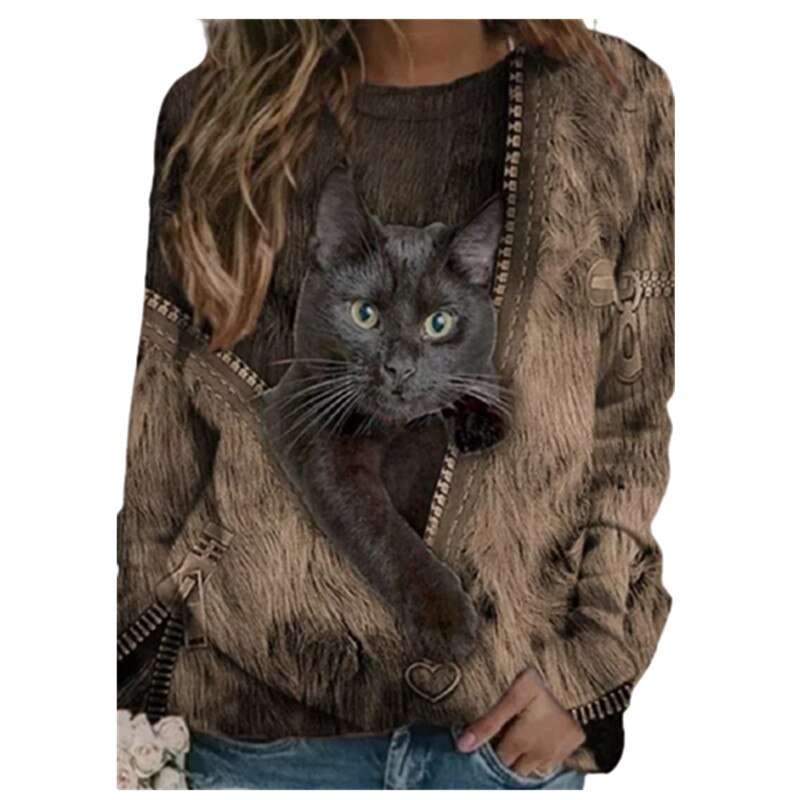 Plus Größe 5XL Damen 3D Cartoon Katze Print T Shirt Frauen O-ansatz Lange Hülse Lose T Shirts Neue Frühjahr Casual übergroßen Tops 2021 – Bild 5