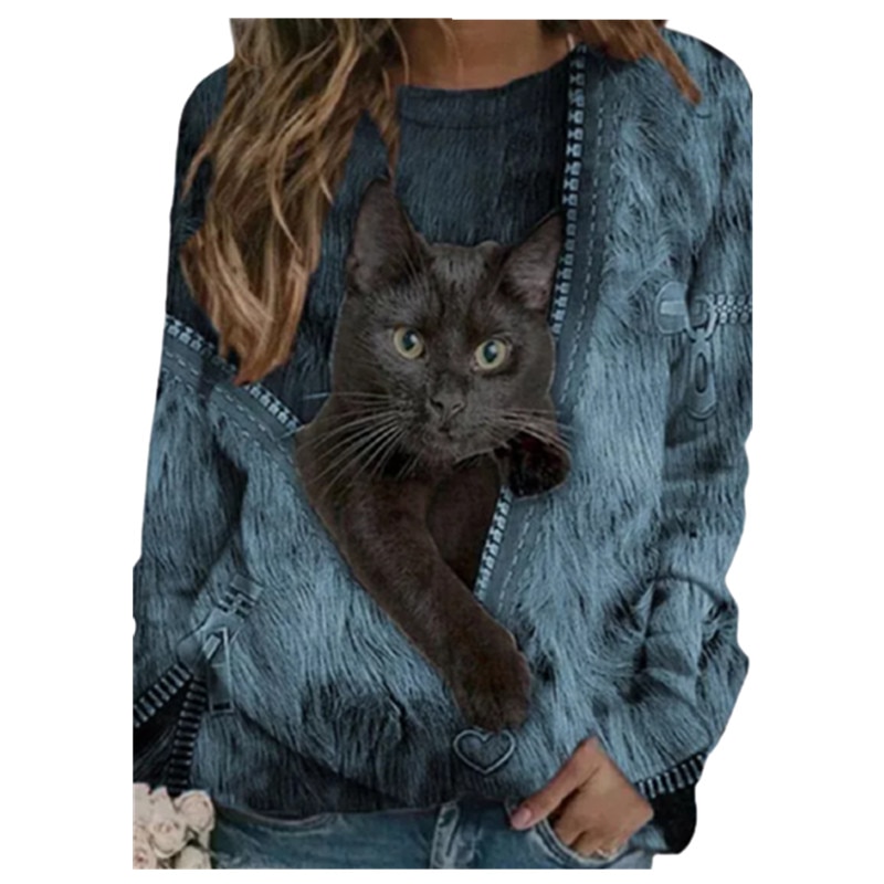 Plus Größe 5XL Damen 3D Cartoon Katze Print T Shirt Frauen O-ansatz Lange Hülse Lose T Shirts Neue Frühjahr Casual übergroßen Tops 2021 – Bild 6
