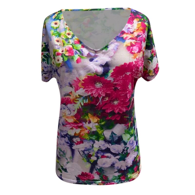 Plus Größe Fashion Floral Bluse Shirt Lose V-ausschnitt Tops T-stück Beiläufige Sommer Damen Tops Weibliche Frauen Kurzarm Blusas Pullover – Bild 5