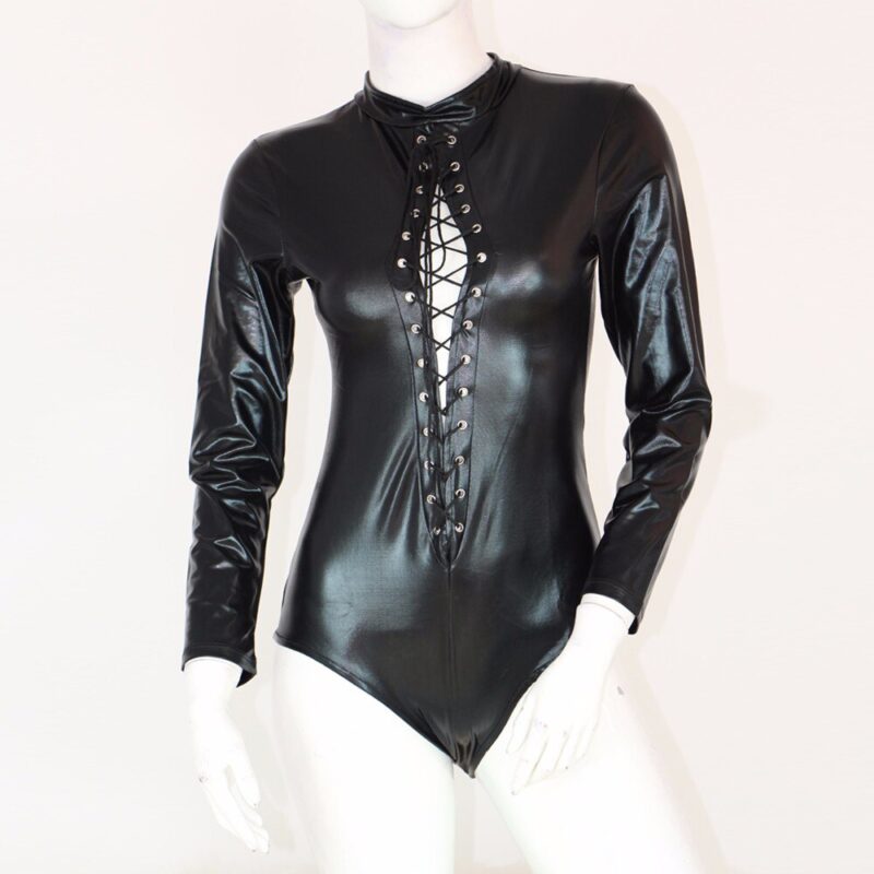 Plus Größe XXL Schwarz Vinyl Leder Dessous Bodys Erotische Trikot Kostüme Gummi Flexible Heißer Latex Catsuit Catwomen Kostüm – Bild 5
