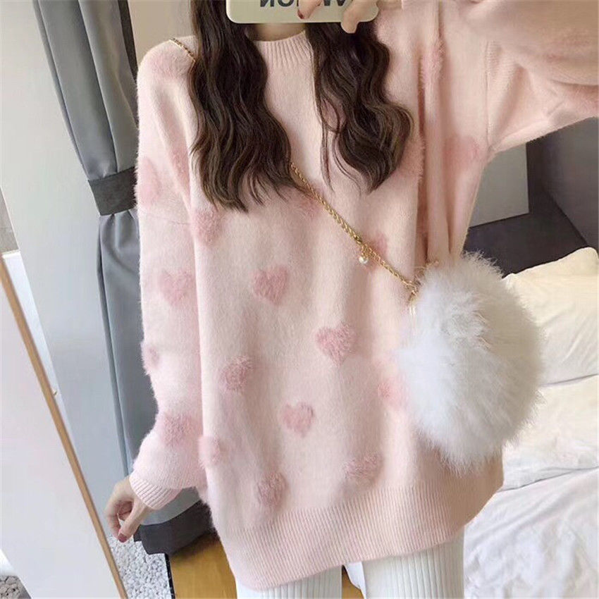 Pullover frauen lose jacke herbst winter liebe pullover langarm faul stil net rot mode retro knit top 2020 neue heiße verkauf – Bild 3