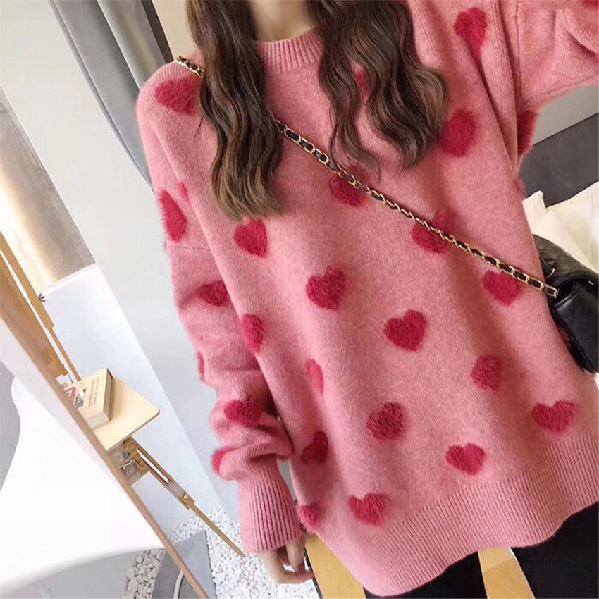 Pullover frauen lose jacke herbst winter liebe pullover langarm faul stil net rot mode retro knit top 2020 neue heiße verkauf