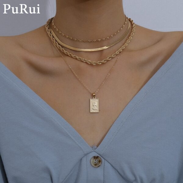 Purui Gothic Layered Schlange Kette Choker Halskette Punk 4 Teile/satz Twisted Geschnitzte Porträts Lange Anhänger Halskette für Frauen Schmuck