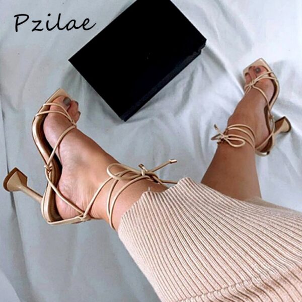 Pzilae Neue frauen schuhe gladiator sandalen sexy high heels sandalen sommer party kleid schuhe cross strap lace-up pumps große größe 41