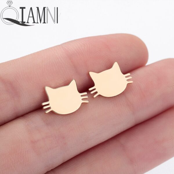 QIAMNI Edelstahl Nette Katze Stud Ohrring Geburtstag Geschenk für Frauen Kid Pet Kätzchen Tier Ohrring Schmuck Pendientes Brincos