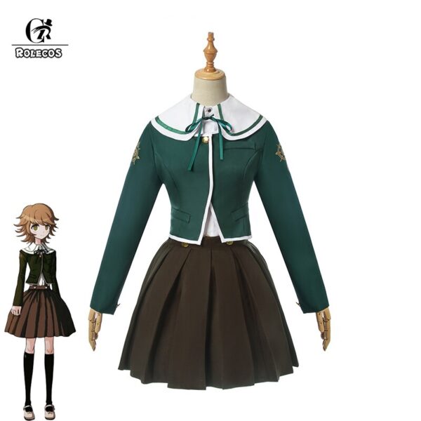 ROLECOS Spiel Danganronpa Cosplay Fujisaki Chihiro Cosplay Kostüm JK Mädchen Schuluniform Sailor Anzug Hemd Mantel Hemd Outfit