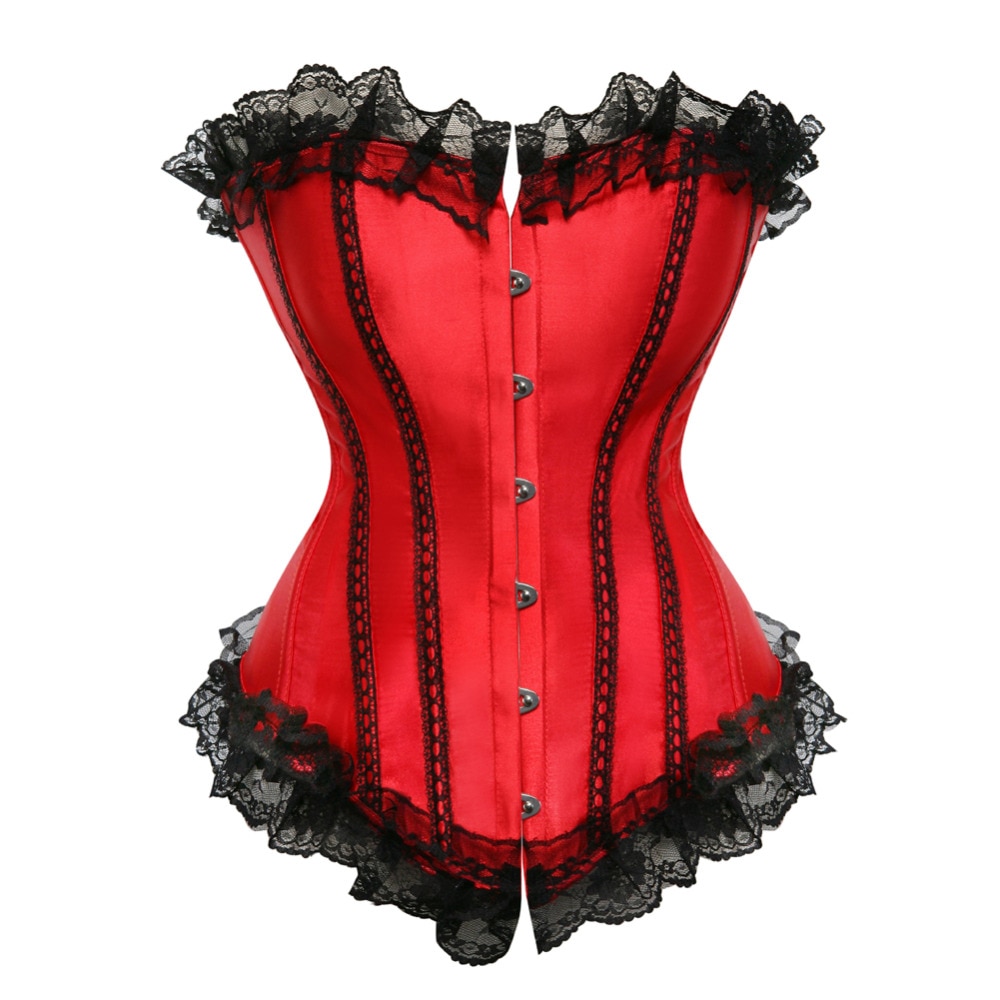Red sexy streifen overbust korsett und mini rock Weihnachten Dessous und kleid spitze oben ohne knochen Taille cincher Bustier – Bild 3