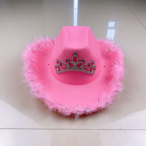 Rosa Tiara Cowgirl Hut für Frauen Mädchen Breiter Krempe Fedora Cowboy Kappe Westlichen Stil Urlaub Cosplay Party Hüte