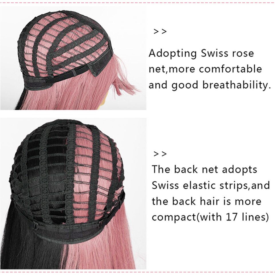 Rosa und Schwarz Perücke Lange Gerade haar Cosplay Perücke Zwei Ton Ombre Farbe Frauen Synthetische Haar Perücken – Bild 3