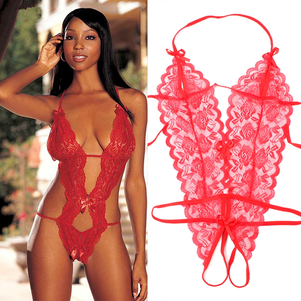 Rose Red Black White Sexy Lace Lingerie bodysuit see through Three-Point erotic Underwear teddies Sleepwear Lingerie for women – Bild 3