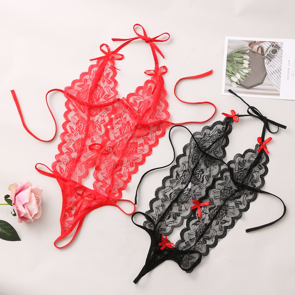 Rose Red Black White Sexy Lace Lingerie bodysuit see through Three-Point erotic Underwear teddies Sleepwear Lingerie for women – Bild 5