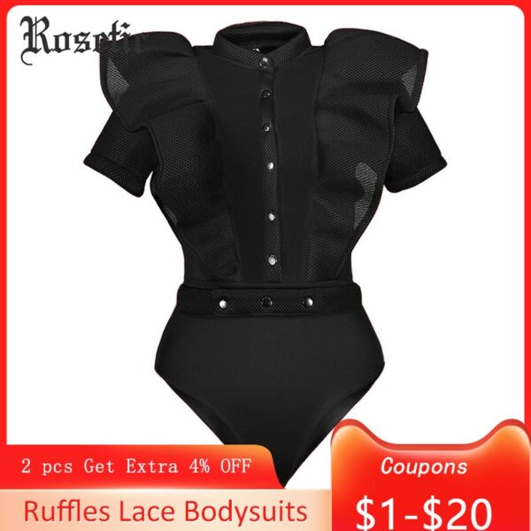 Rosetic Schwarz Overalls Für Frauen Gothic Combinaison Femme Sexy Körper Frauen Ein Stück Mesh Body Frauen Kleidung Strampler