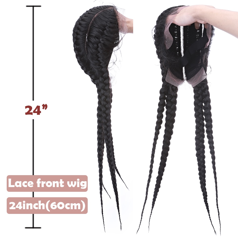 S-noilite 24inch Synthetische Geflochtene Lace Front Perücke Ombre Doppel Box Braid Twist Haar Perücken Für Schwarze Frauen mit Baby Haar – Bild 2