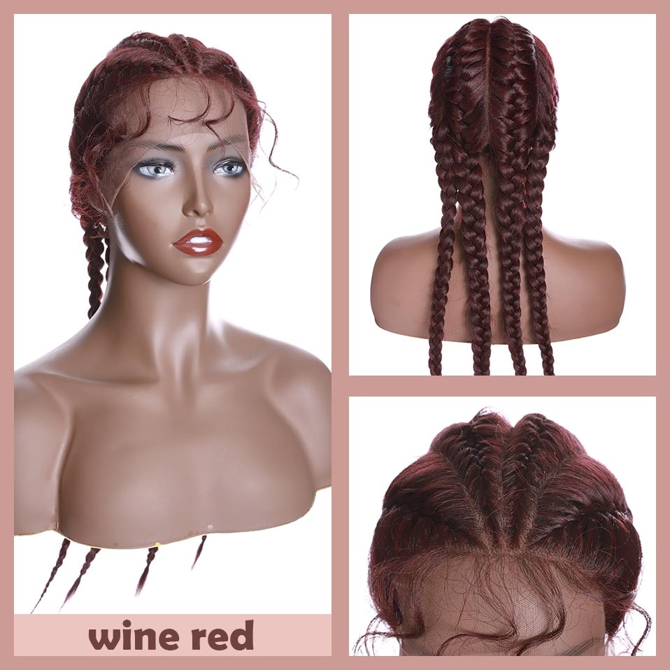 S-noilite 24inch Synthetische Geflochtene Lace Front Perücke Ombre Doppel Box Braid Twist Haar Perücken Für Schwarze Frauen mit Baby Haar – Bild 5