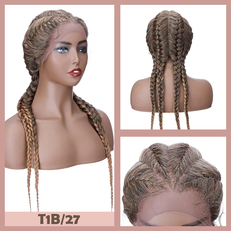 S-noilite 24inch Synthetische Geflochtene Lace Front Perücke Ombre Doppel Box Braid Twist Haar Perücken Für Schwarze Frauen mit Baby Haar – Bild 6