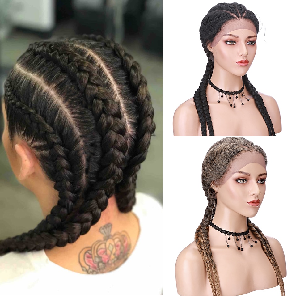 S-noilite 24inch Synthetische Geflochtene Lace Front Perücke Ombre Doppel Box Braid Twist Haar Perücken Für Schwarze Frauen mit Baby Haar