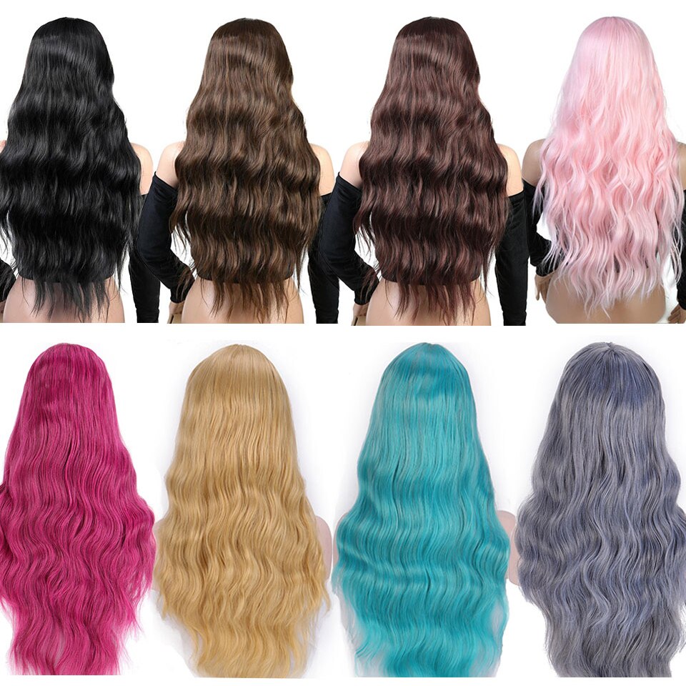 SHANGKE Blonde Lange Wellenförmige Frauen Perücke Synthetische Perücken mit Pony Hitze Beständig Cosplay Perücke für Frauen African American – Bild 3