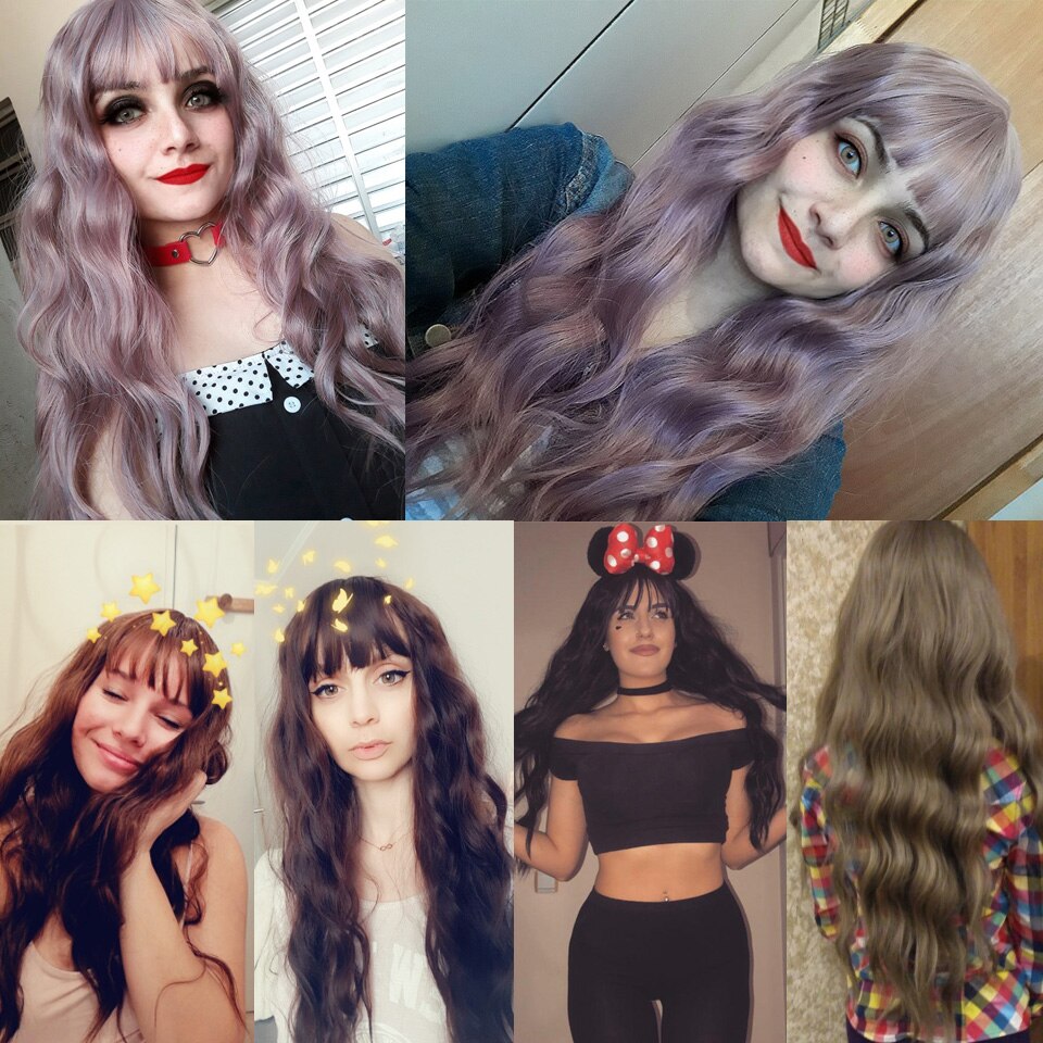 SHANGKE Lange Mix Lila Frauen Perücken Mit Pony Wärme Beständig Synthetische Verworrene Lockige Rosa Grün Perücken für Frauen African American – Bild 6