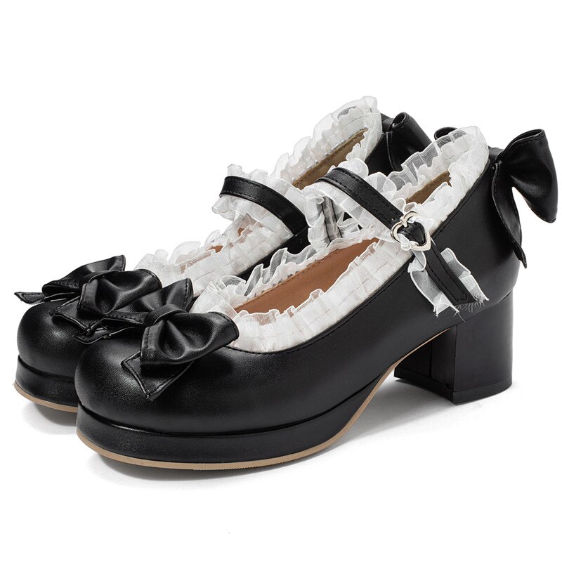 Schwarz Lolita Schuhe für Frauen High Heels Plattform Pumps Block Heels Schuhe Frau Große Größe 42 43 44 45 – Bild 5