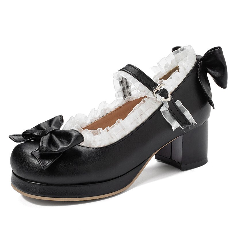 Schwarz Lolita Schuhe für Frauen High Heels Plattform Pumps Block Heels Schuhe Frau Große Größe 42 43 44 45 – Bild 6