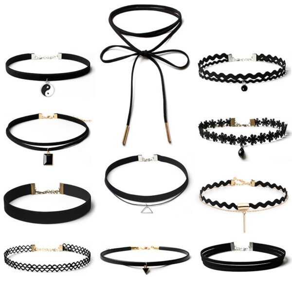 Schwarz Punk Gothic Colliers Halsketten für frauen Blume Samt Spitze Colliers Dame Geometrische Kragen Halsketten Mode Anhänger Schmuck