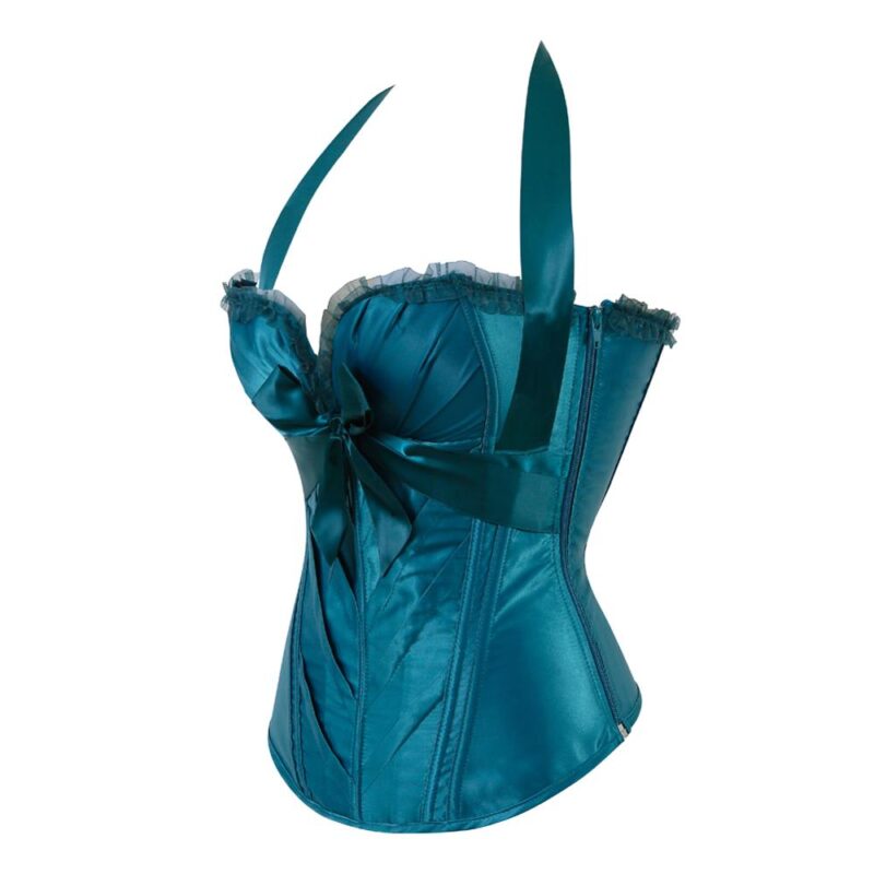 Sexy Lace up Satin Korsett Mit Cup Dessous Zipper Seite Overbust Korsetts und Bustiers Party Bogen Halter Korsett Plus Größe s-2XL – Bild 2