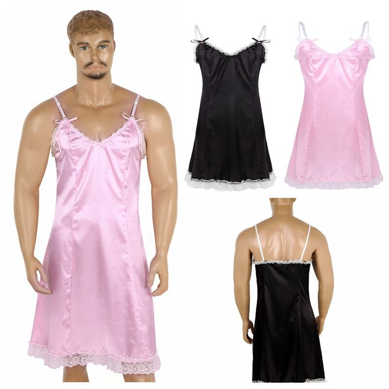 Sexy Mens Männlichen Dessous Nachtwäsche Kleid Kostüme Babydoll Weichen Satin Crossdress Männlichen Sissy Phantasie Kleid mit Schärpe Sissy Unterwäsche – Bild 2