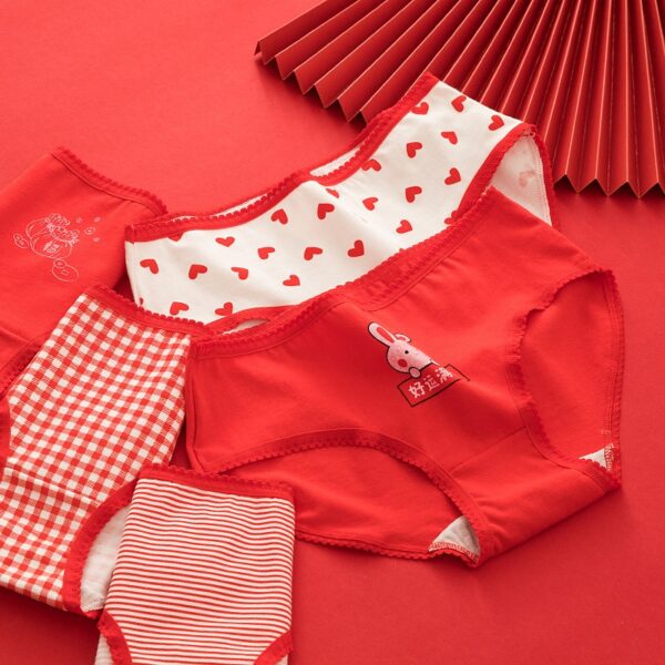 Sexy Nette Cartoon Liebe Rote Höschen Frauen Reine Baumwolle Streifen Nahtlose Höschen Mode Damen Nette Kaninchen Höschen Unterwäsche