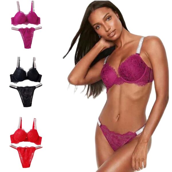 Sexy Spitze Bikini Brief Strass Dessous Slip Set Push-Up Bh Panty 2 Stück Frauen Einstellbar Unterwäsche Sets Party Ätherisches