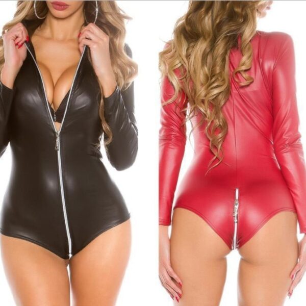 Sexy Öffnen Gabelung Leder Body für Sex Zipper Körper Anzüge Frauen Pvc Kleid Sexi Brust Ausgesetzt Ouvert Latex Dessous sissy