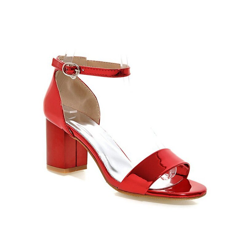 Sianie Tianie Patent PU Offene spitze Frau Sommer Schuhe Silber Gold Rosa Schnalle Block High Heels Frauen Sandalen Plus größe 44 45 – Bild 2