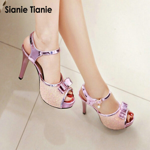 Sianie Tianie sommer dünne high heels glitter sandalen frau sommer schuhe bling gladiator plattform sandalen slingback größe 44 45 46