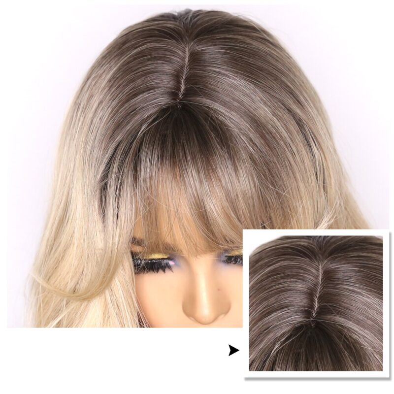 Sivir Ombre Schwarz Braun Synthetische Perücken mit Pony für Schwarze Frau Lange Natürliche Welle Cosplay Hitzebeständige Fibre perücken für frauen – Bild 5