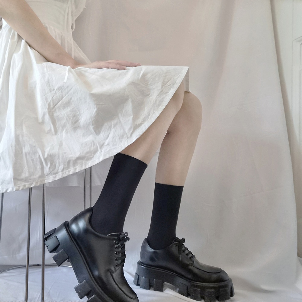 Solide Lange Strümpfe Frauen Dünne Hohe Knie Socken Japan Schwarz Weiß Samt Strumpf Bein Calcetines Medias – Bild 6