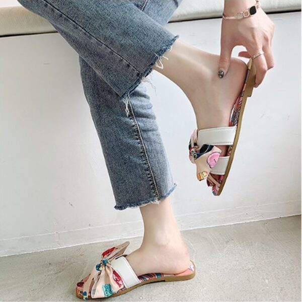 Sommer Farbe Band Bogen Flache Ferse Flache Hausschuhe Frauen Sommer Neue Stil Alle-spiel Floral Flip-flop Frauen der Schuhe hausschuhe frauen