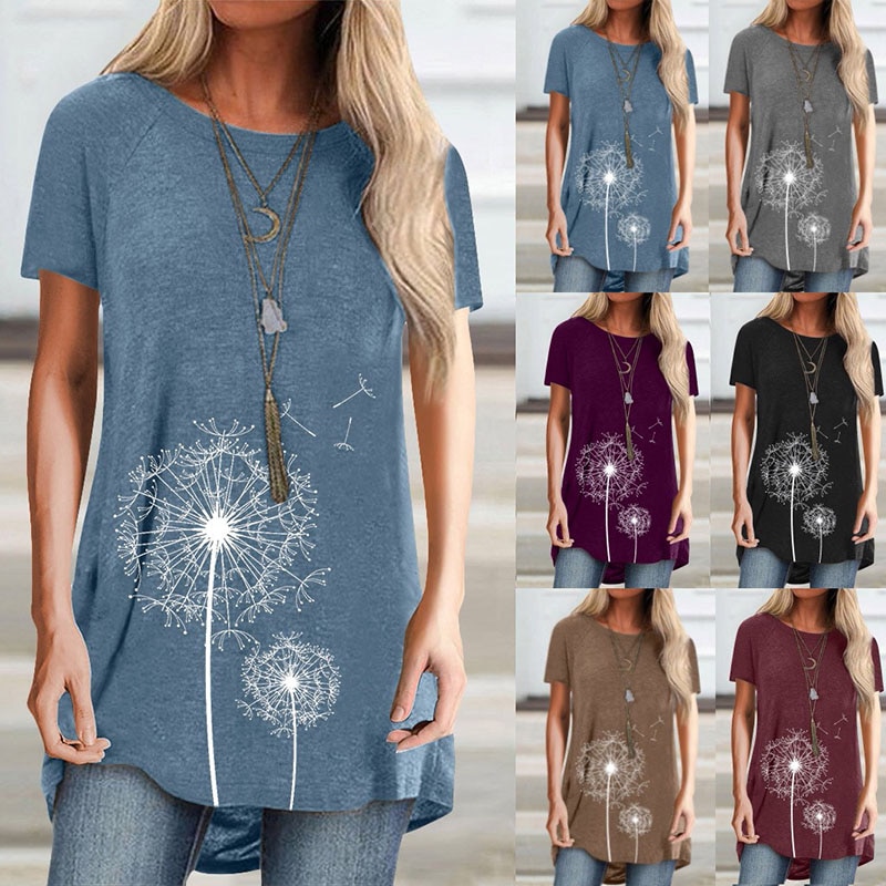 Sommer frauen Mode T-Shirts Gedruckt Plus Größe Rundhals Kurzarm Dame Beiläufige Lose Tops