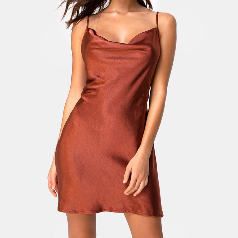Sommer kleid Sling Kleid Verstellbare Spaghetti-trägern Backless Frauen Sexy Feste Farbe Bandage Satin Kleid Sommer robe femme 2021 – Bild 5