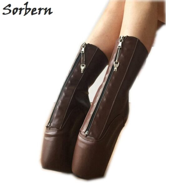 Sorbern Kalb Ballett Keil Boot Frauen Große Größe 44 Zip Abschließbar Huf Heelless Pinup Braun Matte Schuhe Unisex Fetisch Heels neue