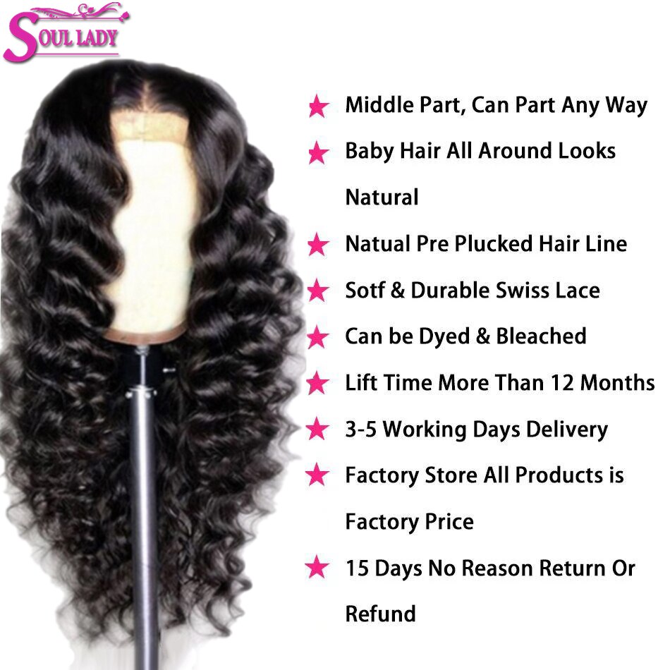 Soullady 30Inch Malaysische Lose Tiefe Welle Perücke 13x4Lace Vorne Perücke Lose Tiefe Welle Menschliches Haar Perücken für Schwarze Frauen 4x4 Verschluss Perücke – Bild 4