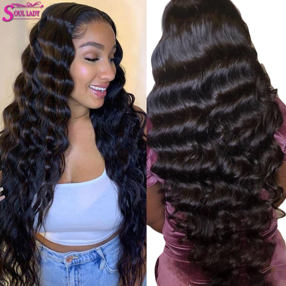 Soullady 30Inch Malaysische Lose Tiefe Welle Perücke 13x4Lace Vorne Perücke Lose Tiefe Welle Menschliches Haar Perücken für Schwarze Frauen 4x4 Verschluss Perücke – Bild 6