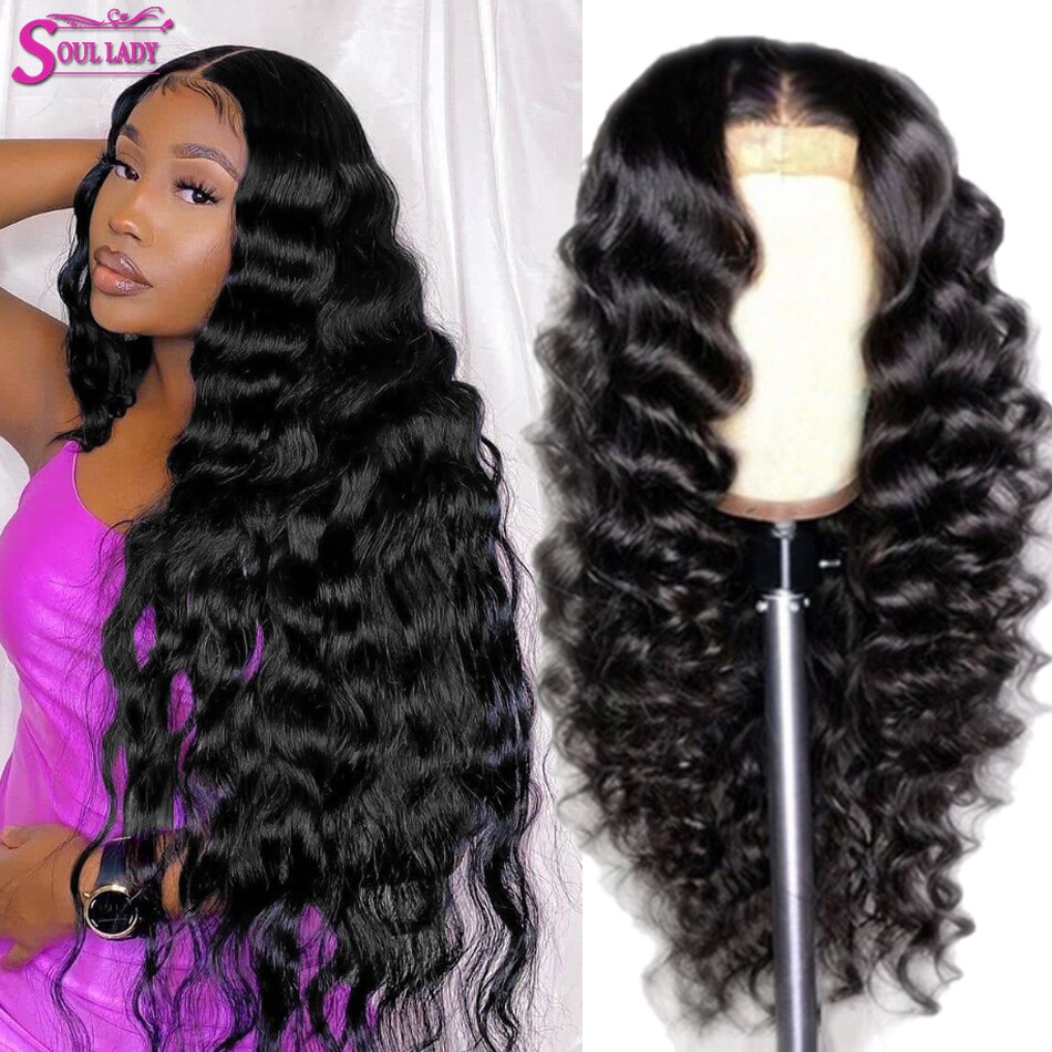 Soullady 30Inch Malaysische Lose Tiefe Welle Perücke 13x4Lace Vorne Perücke Lose Tiefe Welle Menschliches Haar Perücken für Schwarze Frauen 4x4 Verschluss Perücke