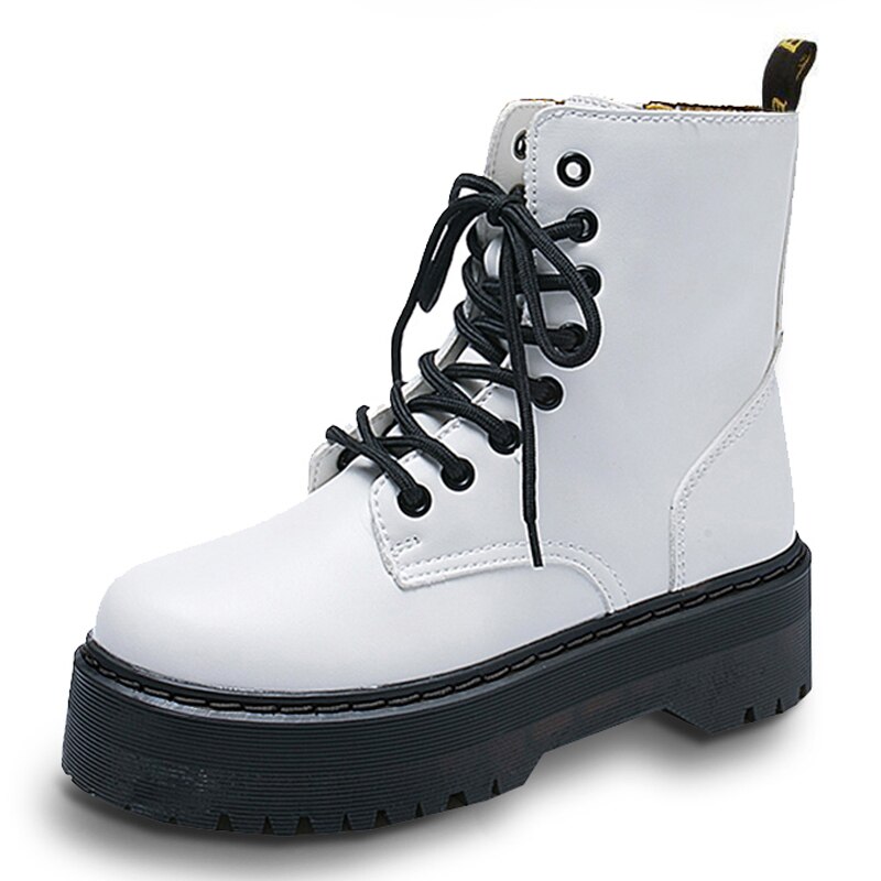 Stiefeletten Frauen 2020 Winter Hohe Plattform Dicken Heels Chunky für Plattform Stiefel Flache Schuhe Herbst Punk Leder Motorrad Boot – Bild 2
